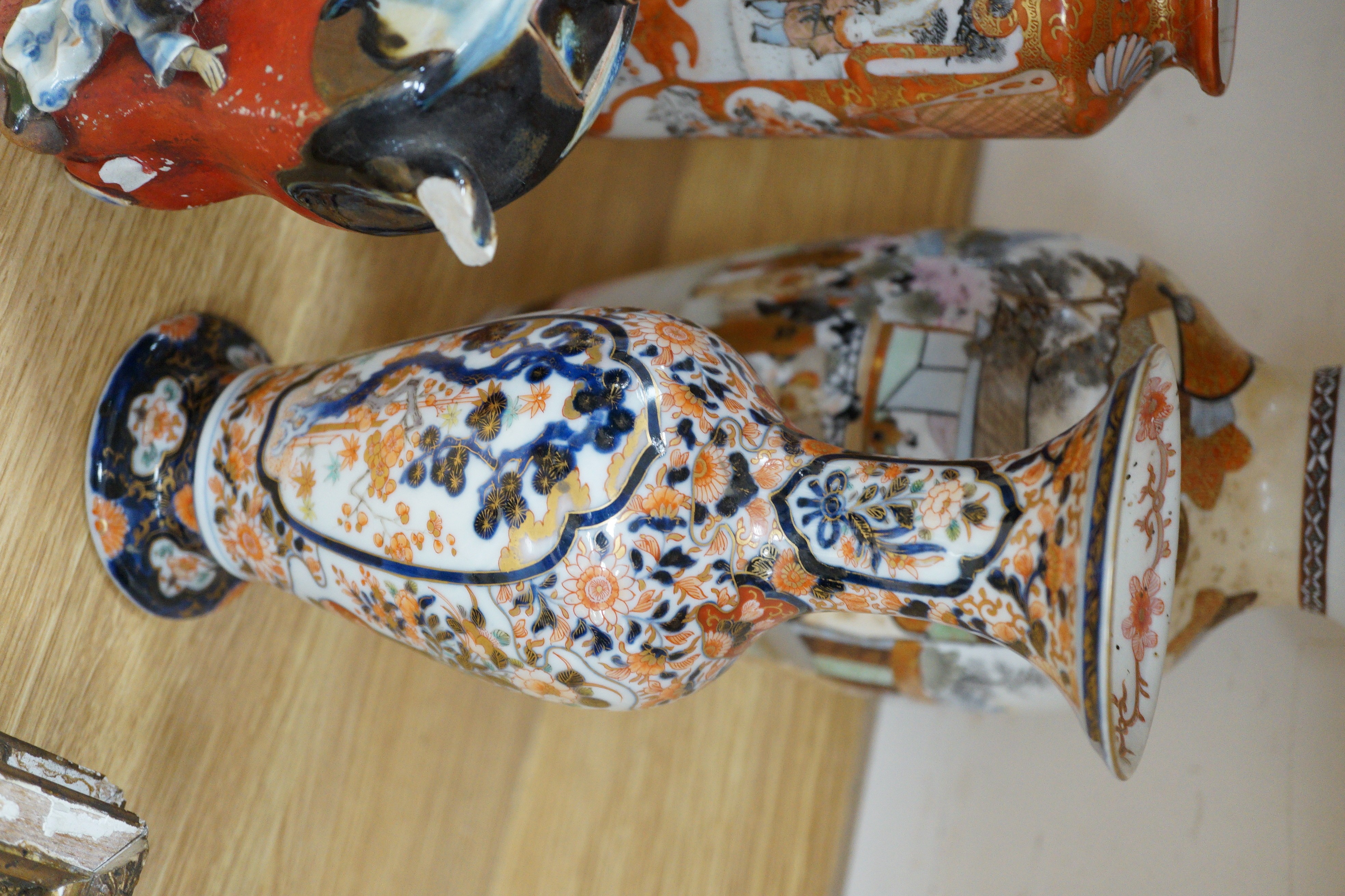 An 18th century Japanese Imari vase, and other Japanese ceramics including Kutani, Satsuma etc.